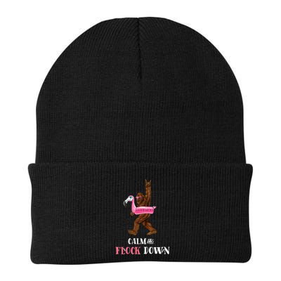 Calm The Flock Down Funny Pool Party Bigfoot Flamingo Beanie