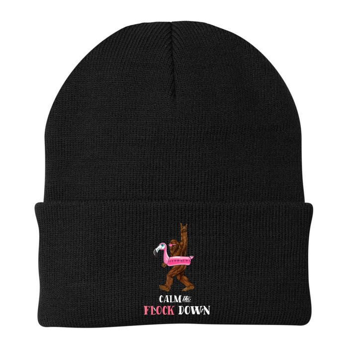 Calm The Flock Down Funny Pool Party Bigfoot Flamingo Beanie