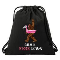 Calm The Flock Down Funny Pool Party Bigfoot Flamingo Drawstring Bag