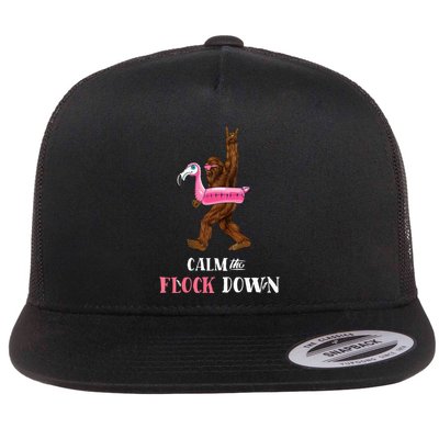 Calm The Flock Down Funny Pool Party Bigfoot Flamingo Flatbill Hat