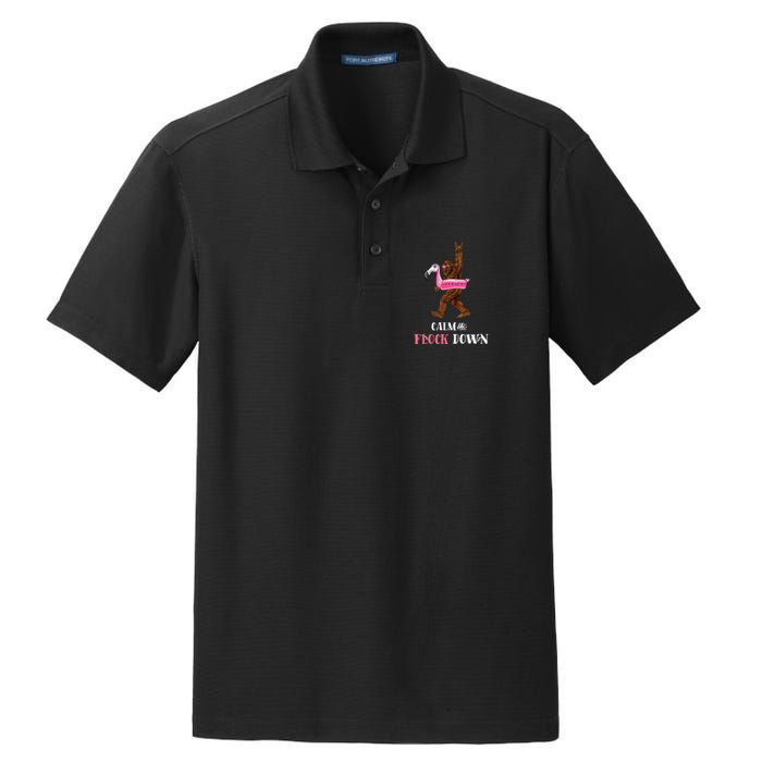 Calm The Flock Down Funny Pool Party Bigfoot Flamingo Dry Zone Grid Polo
