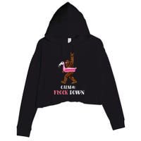 Calm The Flock Down Funny Pool Party Bigfoot Flamingo Crop Fleece Hoodie