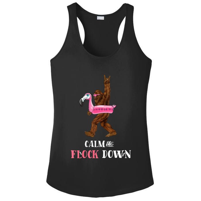 Calm The Flock Down Funny Pool Party Bigfoot Flamingo Ladies PosiCharge Competitor Racerback Tank