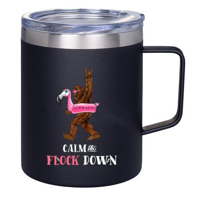 Calm The Flock Down Funny Pool Party Bigfoot Flamingo 12oz Stainless Steel Coffee Mug