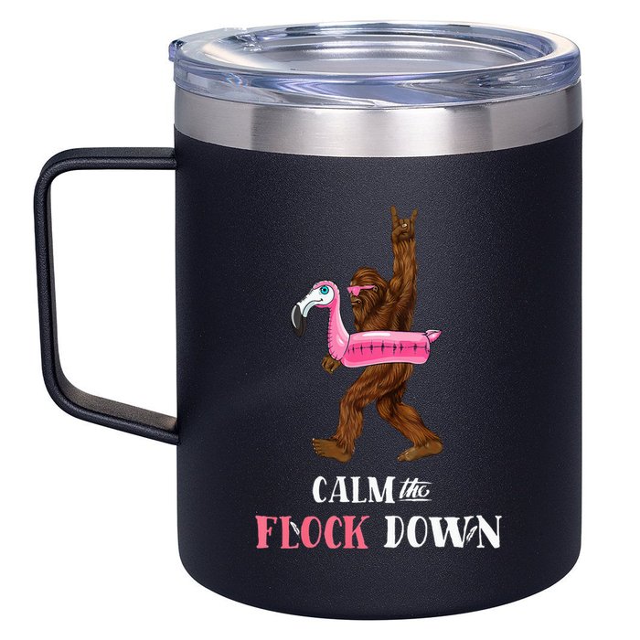 Calm The Flock Down Funny Pool Party Bigfoot Flamingo 12oz Stainless Steel Coffee Mug
