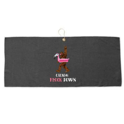 Calm The Flock Down Funny Pool Party Bigfoot Flamingo Large Microfiber Waffle Golf Towel