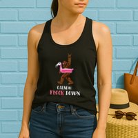 Calm The Flock Down Funny Pool Party Bigfoot Flamingo Womens Tank Top