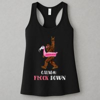 Calm The Flock Down Funny Pool Party Bigfoot Flamingo Womens Tank Top