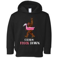 Calm The Flock Down Funny Pool Party Bigfoot Flamingo Toddler Hoodie