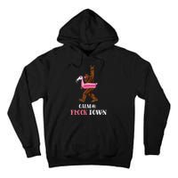 Calm The Flock Down Funny Pool Party Bigfoot Flamingo Tall Hoodie