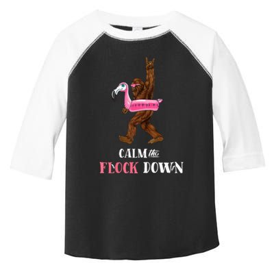 Calm The Flock Down Funny Pool Party Bigfoot Flamingo Toddler Fine Jersey T-Shirt
