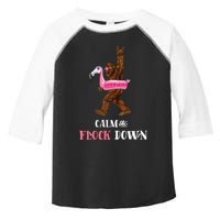 Calm The Flock Down Funny Pool Party Bigfoot Flamingo Toddler Fine Jersey T-Shirt