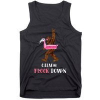 Calm The Flock Down Funny Pool Party Bigfoot Flamingo Tank Top
