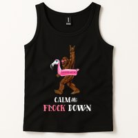 Calm The Flock Down Funny Pool Party Bigfoot Flamingo Tank Top
