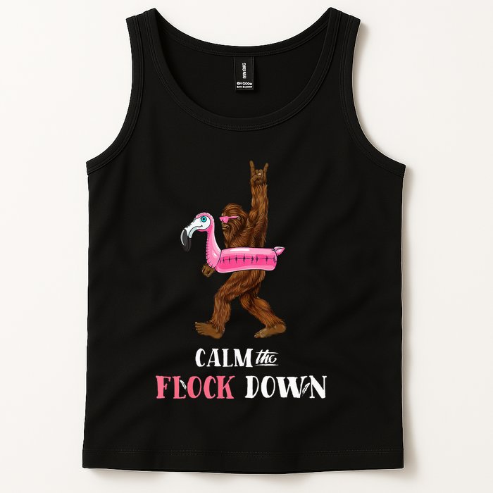 Calm The Flock Down Funny Pool Party Bigfoot Flamingo Tank Top