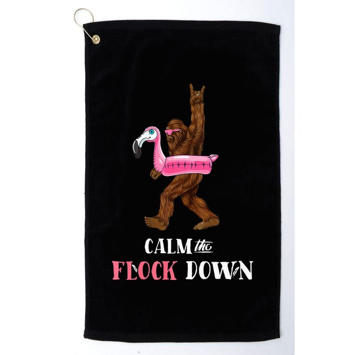 Calm The Flock Down Funny Pool Party Bigfoot Flamingo Golf Towel