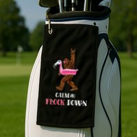 Calm The Flock Down Funny Pool Party Bigfoot Flamingo Golf Towel