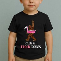Calm The Flock Down Funny Pool Party Bigfoot Flamingo Toddler T-Shirt