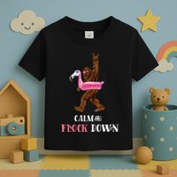 Calm The Flock Down Funny Pool Party Bigfoot Flamingo Toddler T-Shirt