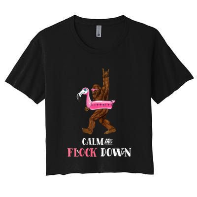 Calm The Flock Down Funny Pool Party Bigfoot Flamingo Crop Top