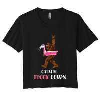 Calm The Flock Down Funny Pool Party Bigfoot Flamingo Crop Top