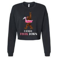 Calm The Flock Down Funny Pool Party Bigfoot Flamingo Cropped Pullover Crew
