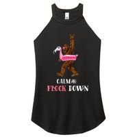 Calm The Flock Down Funny Pool Party Bigfoot Flamingo Women's Perfect Tri Rocker Tank