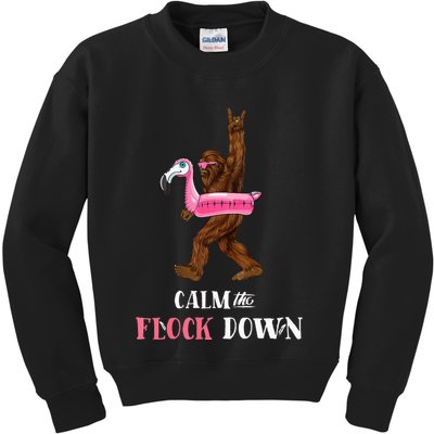 Calm The Flock Down Funny Pool Party Bigfoot Flamingo Kids Sweatshirt