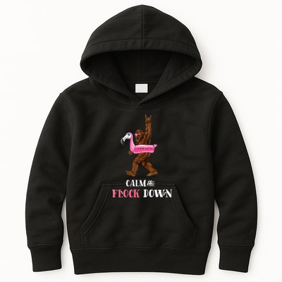 Calm The Flock Down Funny Pool Party Bigfoot Flamingo Kids Hoodie