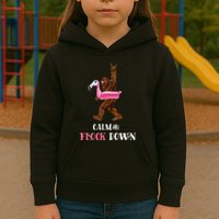 Calm The Flock Down Funny Pool Party Bigfoot Flamingo Kids Hoodie