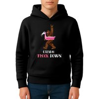 Calm The Flock Down Funny Pool Party Bigfoot Flamingo Kids Hoodie