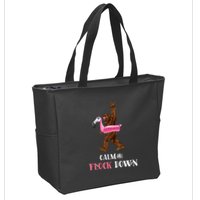 Calm The Flock Down Funny Pool Party Bigfoot Flamingo Zip Tote Bag