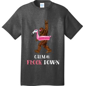 Calm The Flock Down Funny Pool Party Bigfoot Flamingo T-Shirt