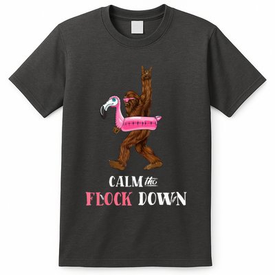 Calm The Flock Down Funny Pool Party Bigfoot Flamingo T-Shirt