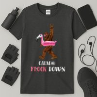 Calm The Flock Down Funny Pool Party Bigfoot Flamingo T-Shirt