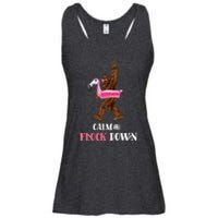 Calm The Flock Down Funny Pool Party Bigfoot Flamingo Ladies Essential Flowy Tank