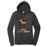 Calm The Flock Down Funny Pool Party Bigfoot Flamingo Women's Pullover Hoodie