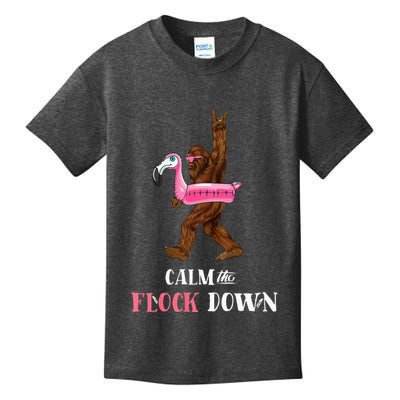 Calm The Flock Down Funny Pool Party Bigfoot Flamingo Kids T-Shirt