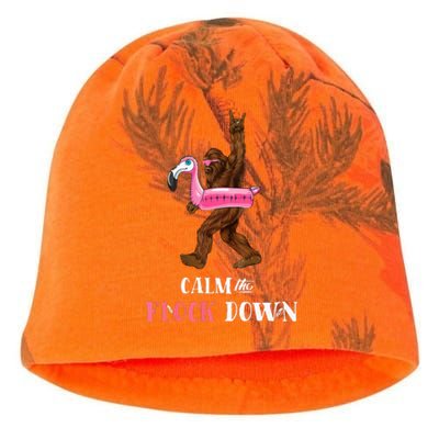 Calm The Flock Down Funny Pool Party Bigfoot Flamingo Kati - Camo Knit Beanie