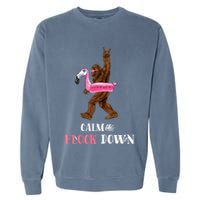 Calm The Flock Down Funny Pool Party Bigfoot Flamingo Garment-Dyed Sweatshirt