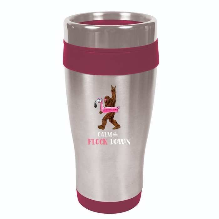 Calm The Flock Down Funny Pool Party Bigfoot Flamingo 16oz Travel Tumbler