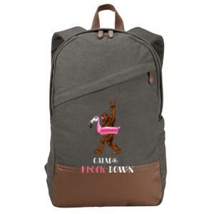 Calm The Flock Down Funny Pool Party Bigfoot Flamingo Cotton Canvas Backpack