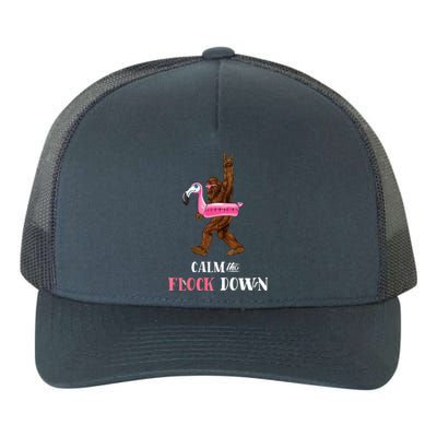 Calm The Flock Down Funny Pool Party Bigfoot Flamingo Yupoong Adult 5-Panel Trucker Hat