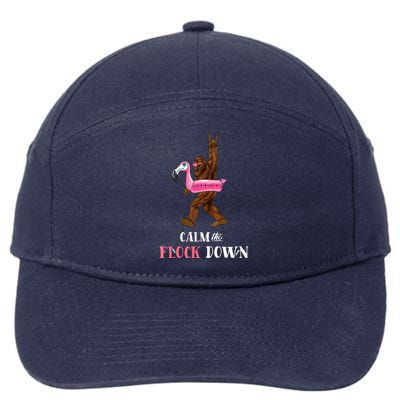 Calm The Flock Down Funny Pool Party Bigfoot Flamingo 7-Panel Snapback Hat