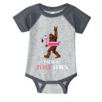 Calm The Flock Down Funny Pool Party Bigfoot Flamingo Infant Baby Jersey Bodysuit