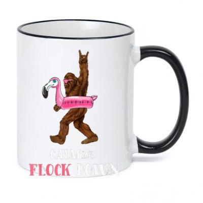 Calm The Flock Down Funny Pool Party Bigfoot Flamingo 11oz Black Color Changing Mug