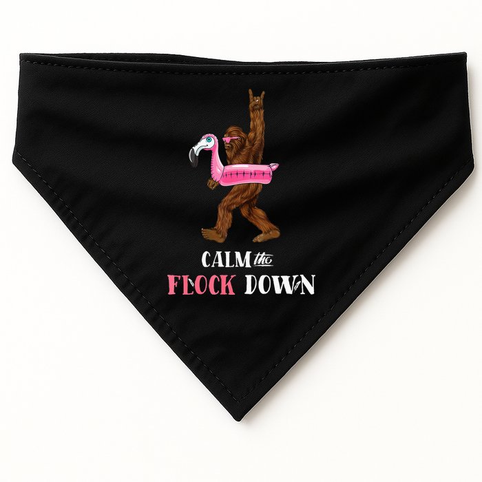Calm The Flock Down Funny Pool Party Bigfoot Flamingo USA-Made Doggie Bandana