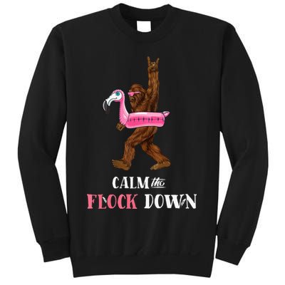 Calm The Flock Down Funny Pool Party Bigfoot Flamingo Sweatshirt