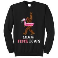 Calm The Flock Down Funny Pool Party Bigfoot Flamingo Sweatshirt