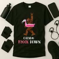 Calm The Flock Down Funny Pool Party Bigfoot Flamingo T-Shirt
